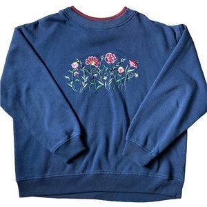 Vintage Shenanigans Women’s Embroidered Sweater Navy Blue Floral Design Size SM